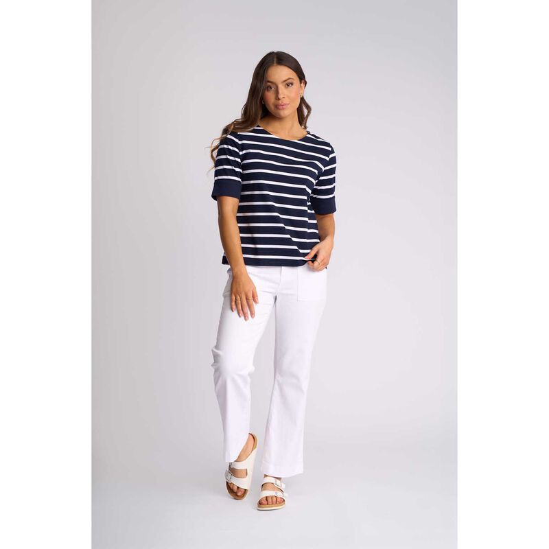 Vassalli Elbow Length Sleeve Round Neck Knit Top with Cuff image number 7